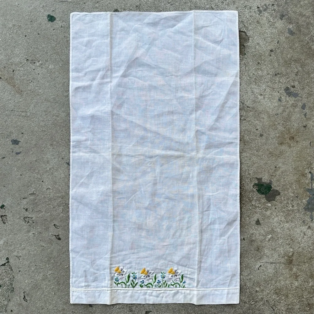 White Embroidered Linen Hand Towel